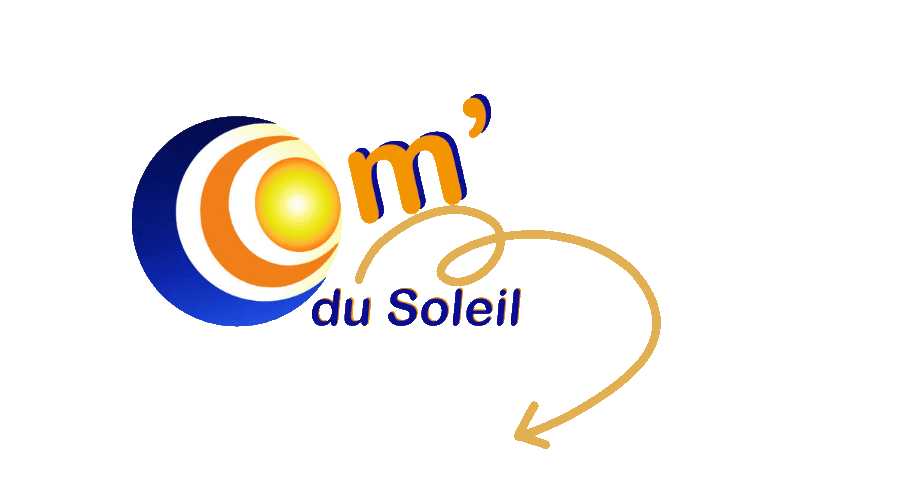 Com' du Soleil Logo et flèche qui tourne vers le bas